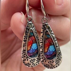 Pretty colors silver tear drop earrings new gift wife sister girlfriend mom boho